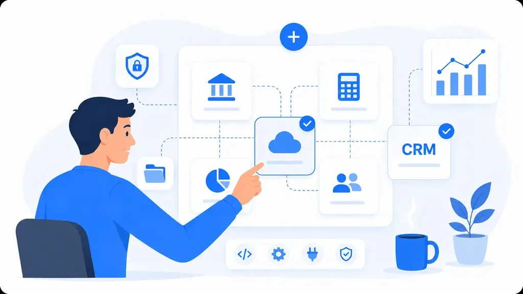Illustration: Digitale Belegerfassung mit Buchhaltungssoftware und Bankkonto